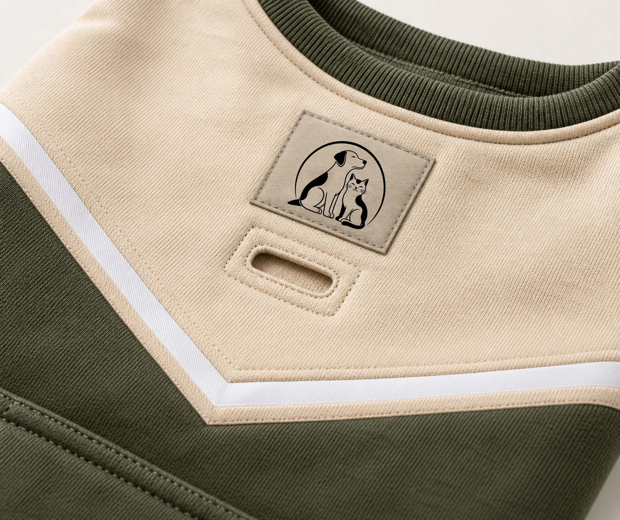 Pet Pantry Color Block Dog Sweatshirt – Soft Pullover Pet Jumper with Pocket, Olive Green & Cream - Image 3
