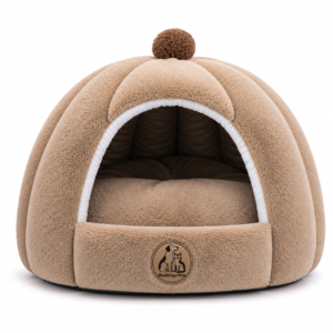 Pet Pantry Plush Covered Pet Cave Bed – Soft Hooded Dog & Cat Bed with Cushion, Beige