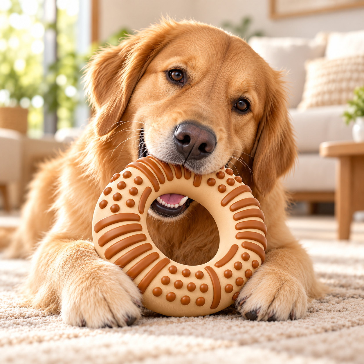 Textured Ring Dog Chew Toy with Raised Ridges and Bumps - Image 2