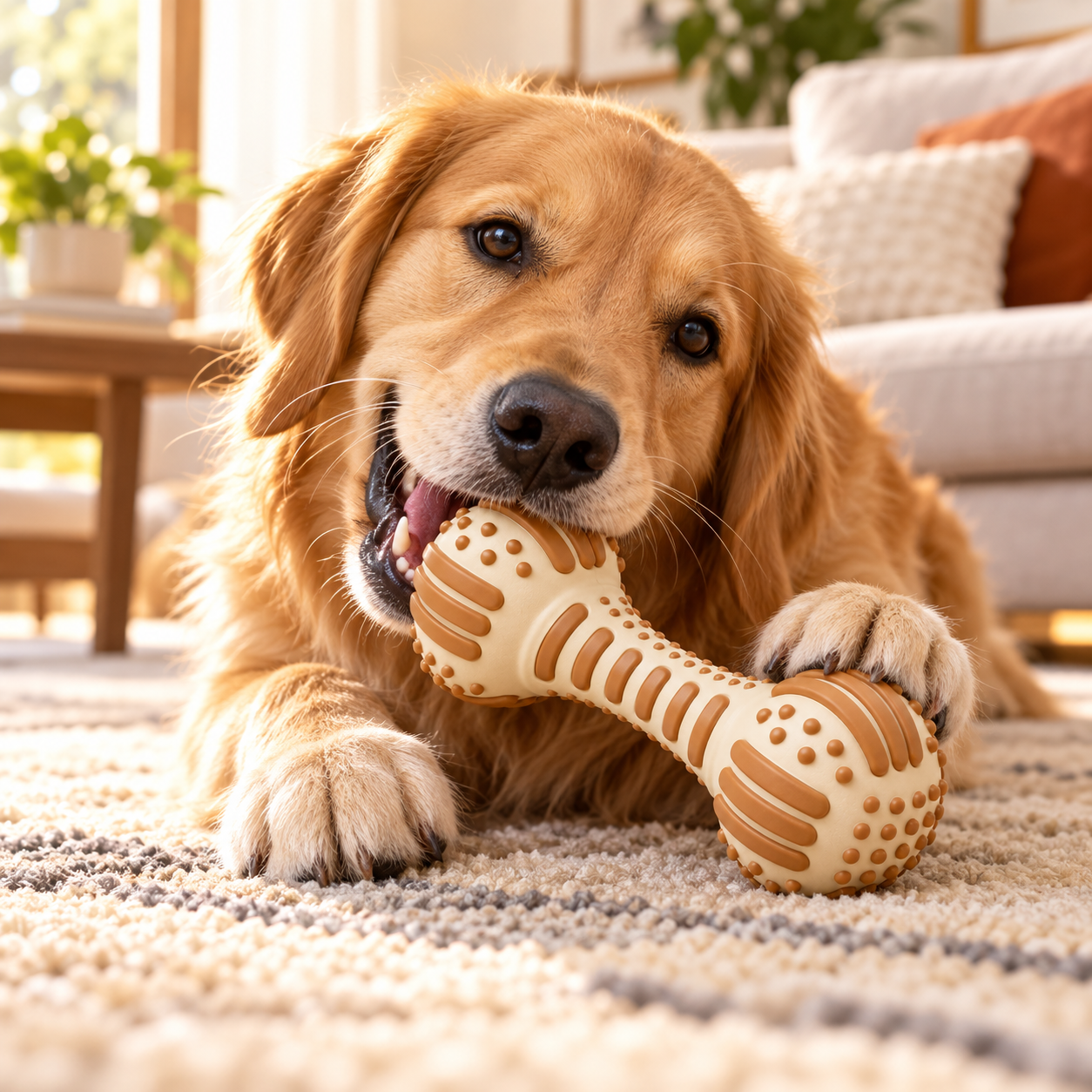 Textured Dumbbell-Shaped Dog Chew Toy with Raised Ridges - Image 2